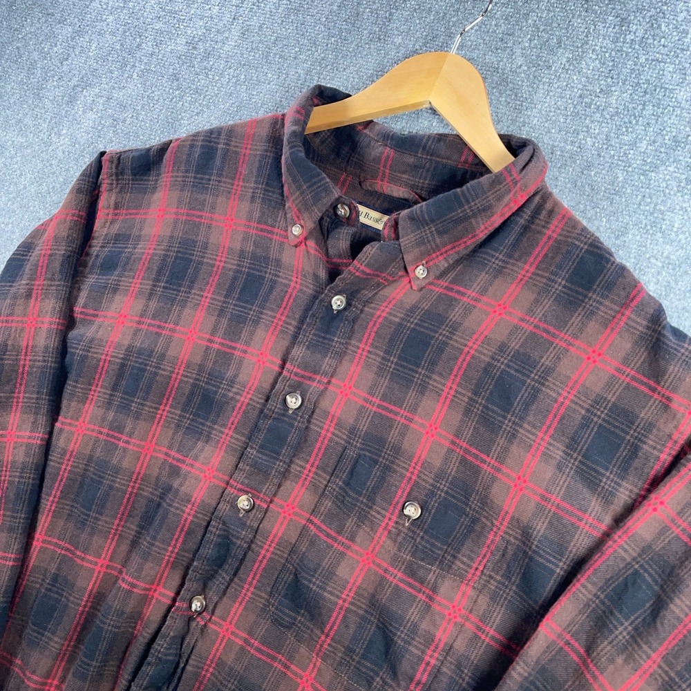 G.H. Bass & Co. Flannel Shirt Men 2XLT Brown Red Plaid Button Down Pocket #AB720